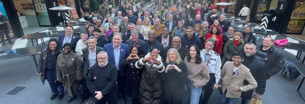 Group photo of Mayor Perry and attendees of Love Croydon event