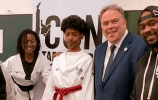 Mayor Perry with staff and children from ICON Academy.