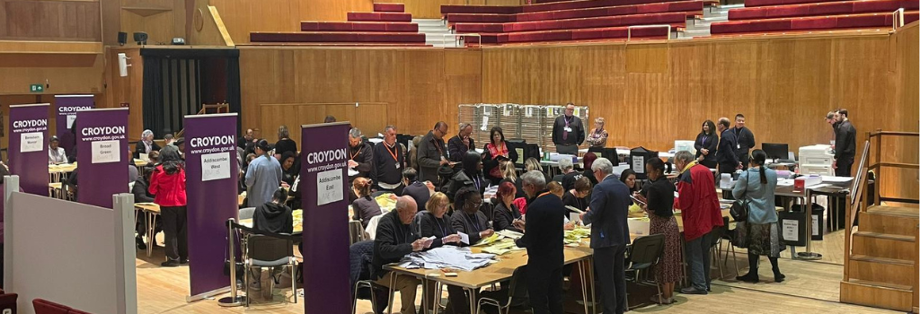 Croydon Council local elections count in Fairfield Halls.