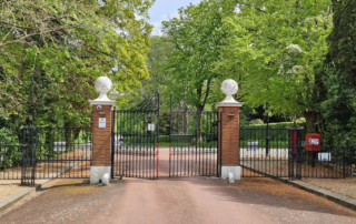 Gates at the entrance to the Webb estate.