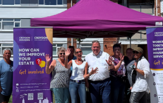 Mayor Perry with residents, staff and volunteers at Tollers Estate Action Day.